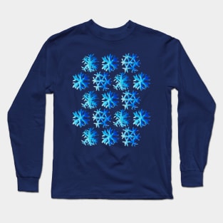 Blue Watercolor Snowflake Pattern Long Sleeve T-Shirt